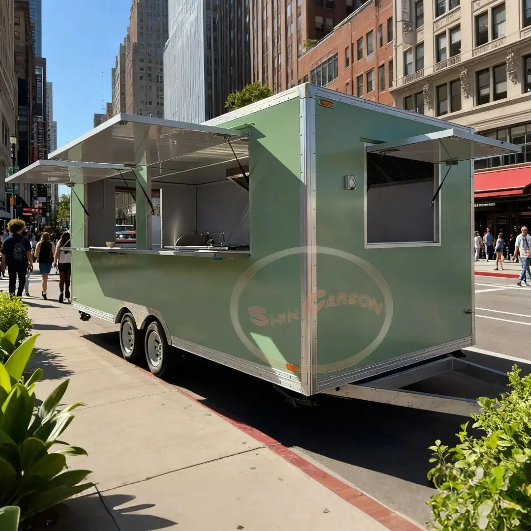 Stainless Steel Food Trailer Full Kitchen Mobile Catering Truck for Coffee & Bakery Food Cart - for Sale