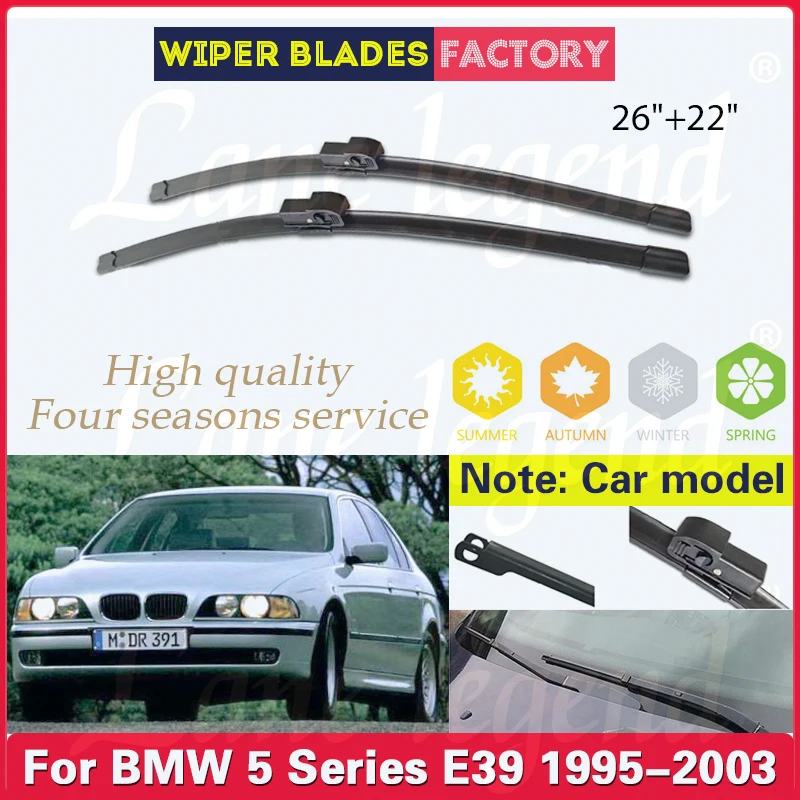 

2pcs For BMW 5 Series E39 525i 528i 530i 540i M5 1995 - 2003 Wiper Front Wiper Blades Windshield Windscreen Front Window 26"+22"