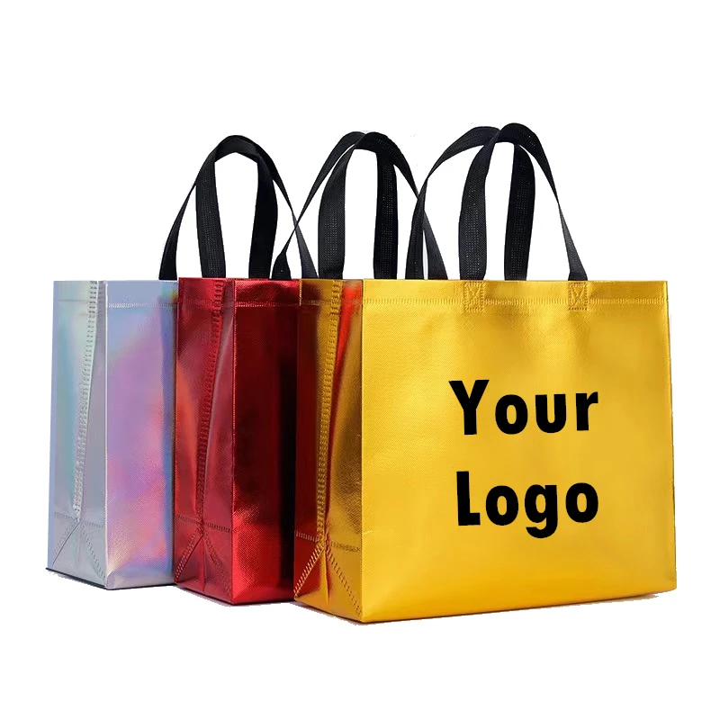 

100pcs Double sided Print Logo Waterproof film non-woven fabric Gift Bag Phnom Penh Advertising Shopping Eco Bag Customized Logo