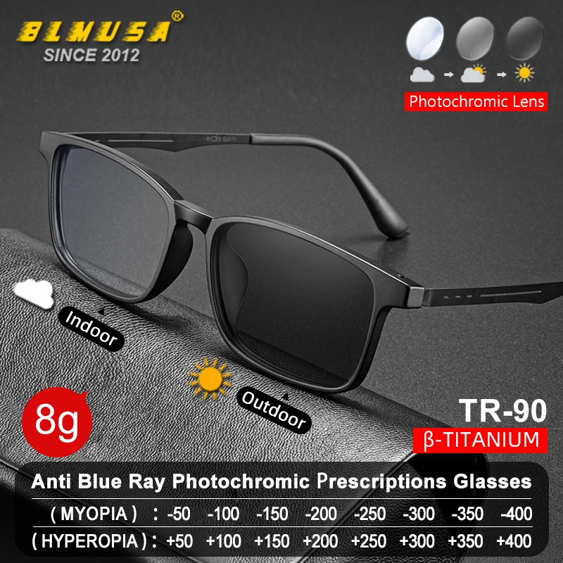 

BLMUSA UltraLight Titanium Leg Anti Blue Ray Reading Glasses Myopia Multifocal Optical Eyesses Photochromic Prescription Eyewear