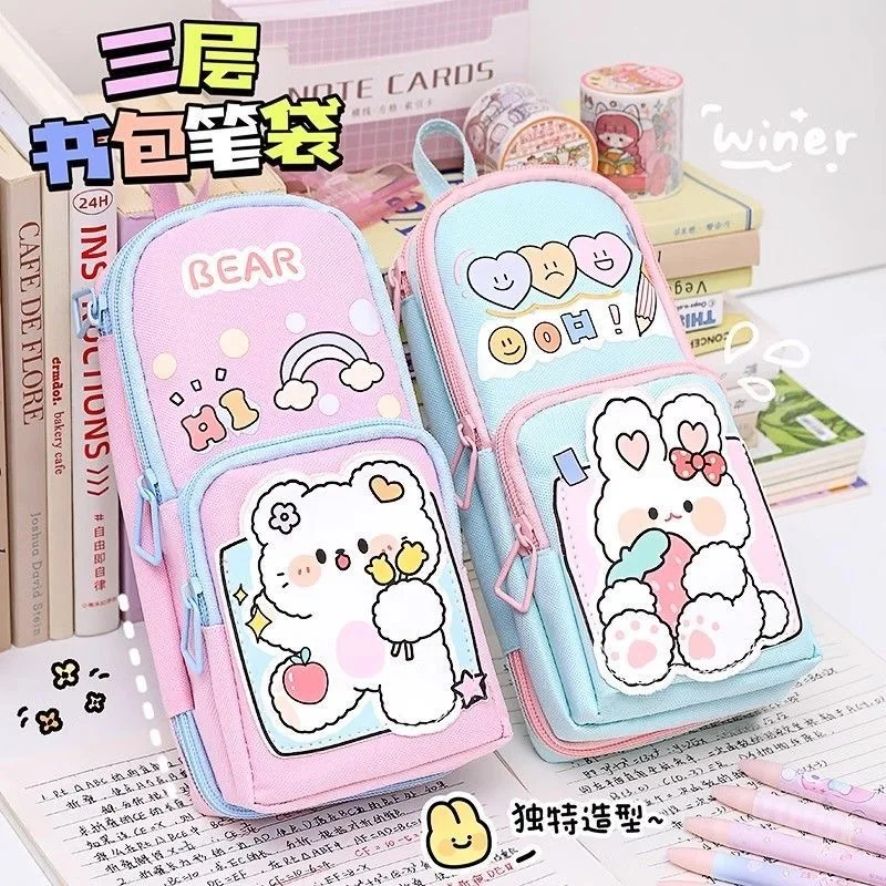 Astuccio portapenne tipo zainetto di grande capacità astuccio portapenne in tela Kawaii coreano per bambini bambini cancelleria per studenti