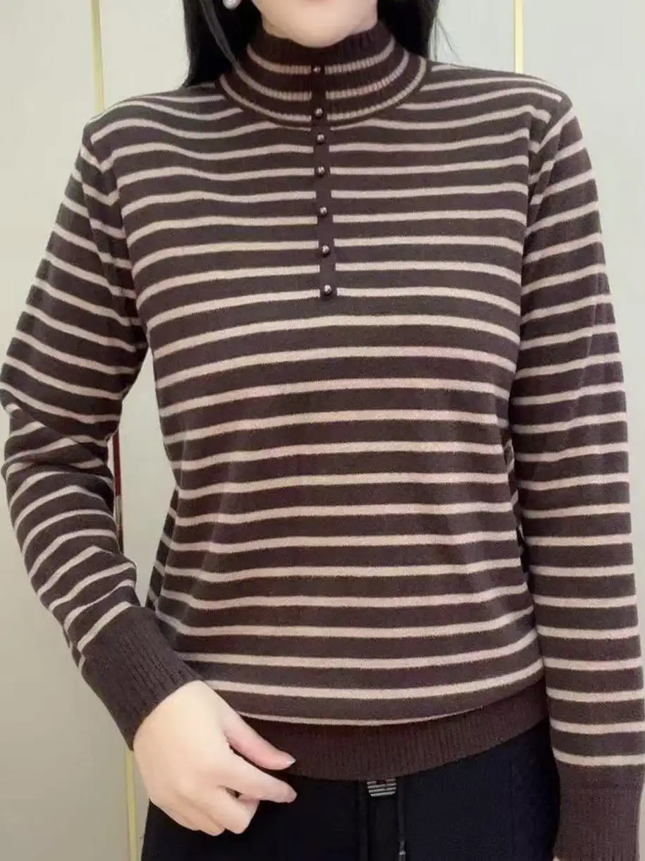Pull tricoté chaud et ample, rayé, Long, couche de Base, amincissant, pour les déplacements, automne et hiver