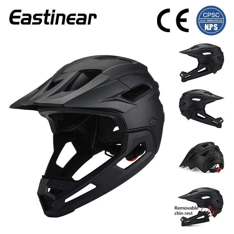 Eastinear Erwachsenen-MTB-Helm Fahrrad-Vollgesichtshelm Abnehmbarer Einteiliger Motorrad-Sicherheitshelm Kopfschutz für Outdoor-Aktivitäten