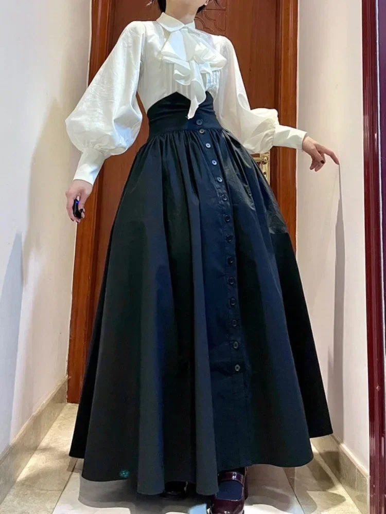 

Элегантная длинная юбка женская 2024 Faldas Mujer De Moda с высокой талией трапециевидной формы Jupe Y2k Эстетическая однобортная плиссированная длинная юбка Femme