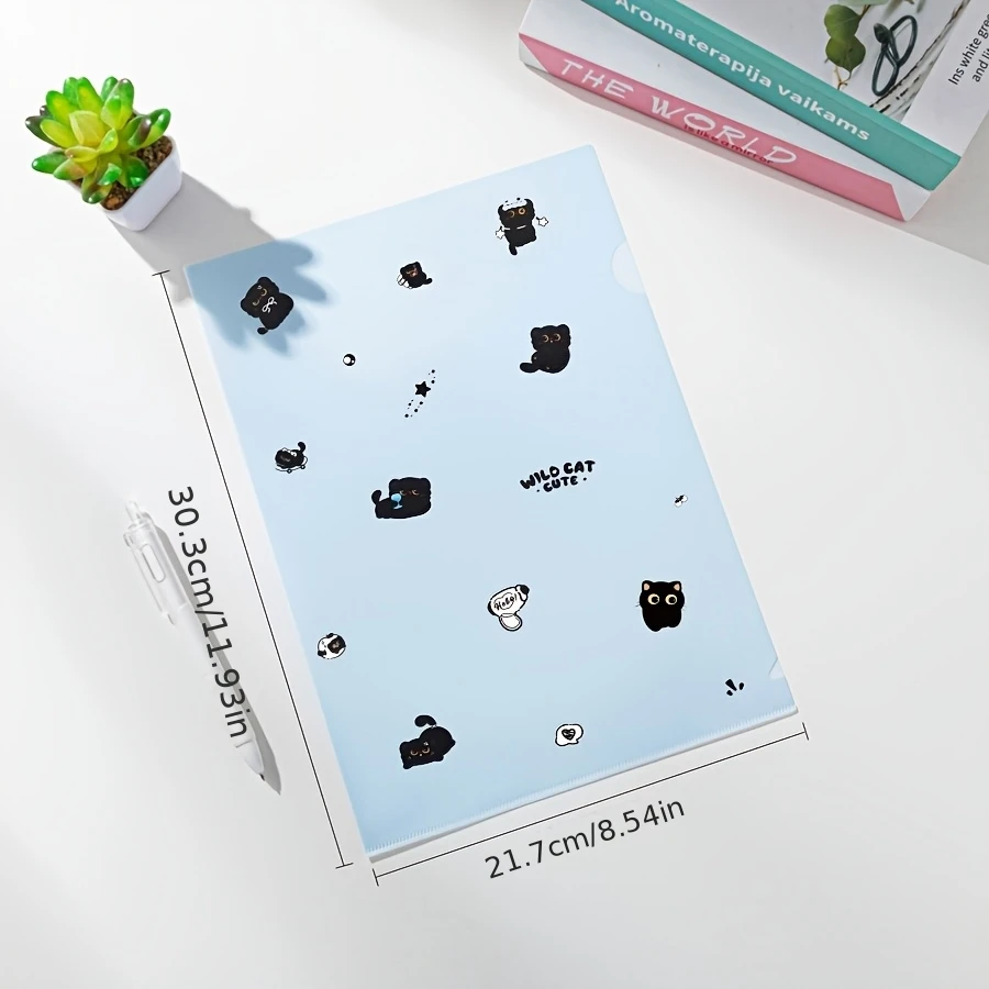 12Pcs Purple A4 L-Shaped Clear Plastic Document Folders Free 6Pcs Cartoon Black Cat Stickers School Office Paper Storage Holder view 2
