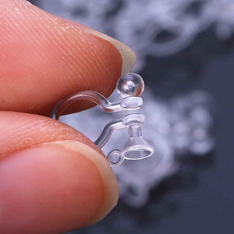 50x Clear Resin Clip-on Earring Converter Component 5x10mm for Non-Pierced Ears