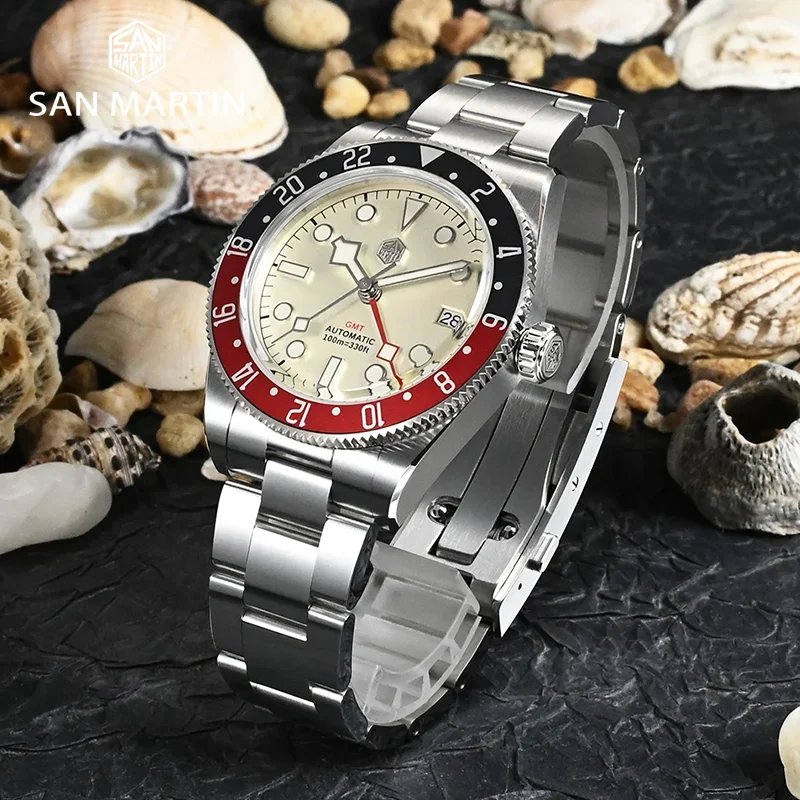 San Martin 2024 New 39.5mm NH34 GMT Men Automatic watch Luxury Sapphire 100M Waterproof Stainless steel Mechanical watch For men