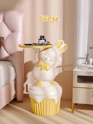Room Decor Happy Rabbit Statue Floor Tray Ornament Creative Living Room Large Decorative Cartoon Side Table Home Decor Sculpture