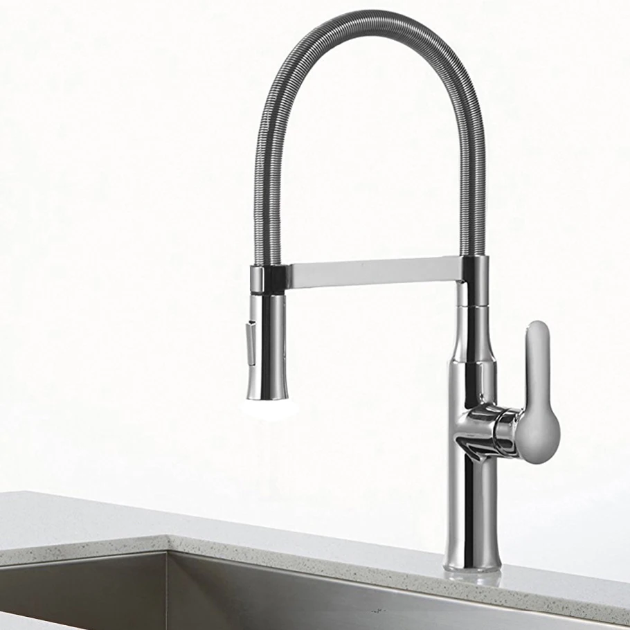 

TOLM Chrome Kitchen Faucets With Pull Out Sprayer Matte Black Kitchen Sink Water Tap With Deck Plate Single Hole Single Handle