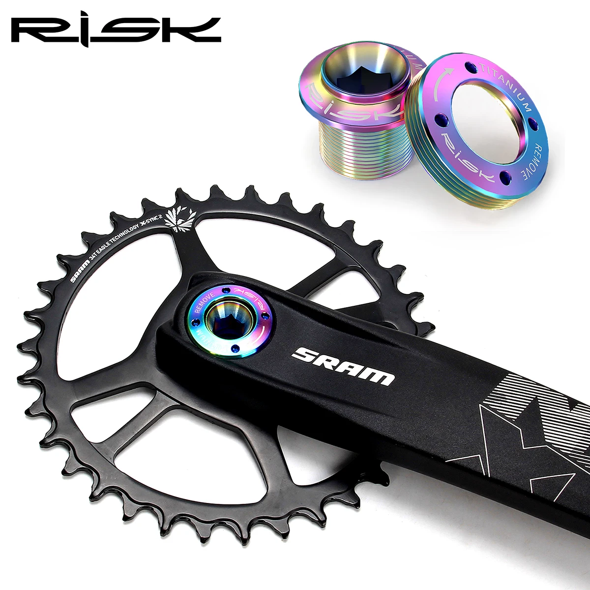 

RISK Titanium Alloy Bicycle DUB Crank Cover & Screw Crank Arm Cap Crankset Bolts and Tools for Road MTB Mountain Bike Ultralight
