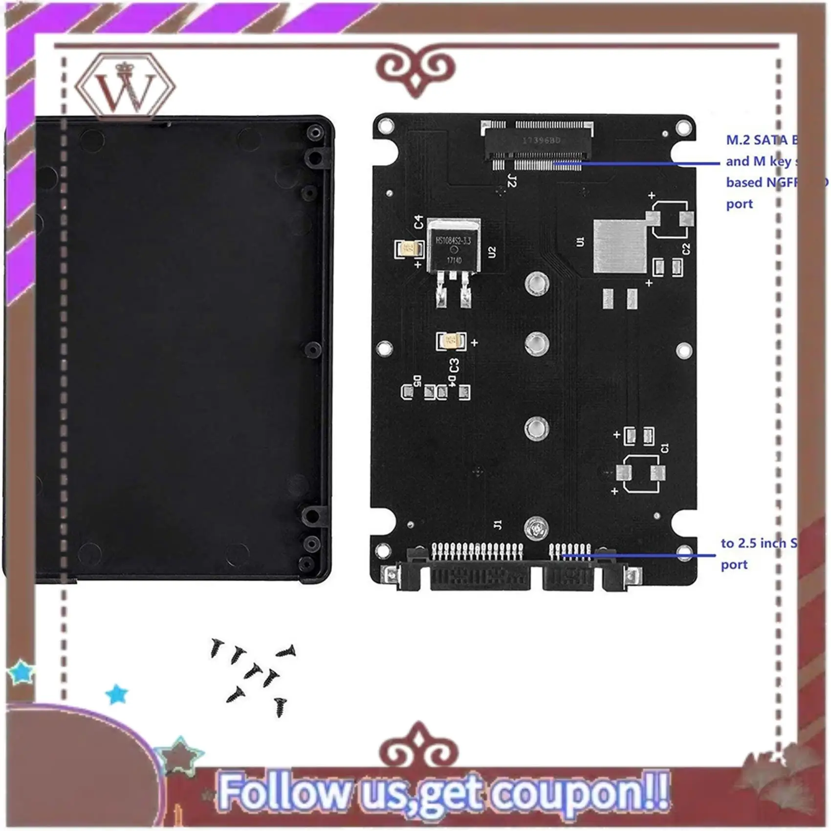 Latest 4X M.2 NGFF To 2.5 Inch SATA SSD/MSATA To SATA Adapter Card Case (B Key For PC Adapter M2 +M Desktop Socket NGFF )