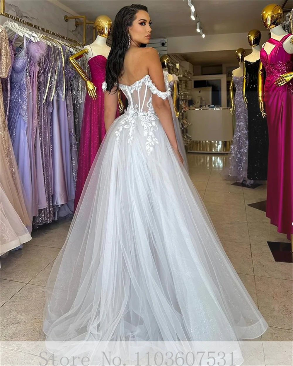 Off the Shouler Tulle a-line Appliques abito da ballo formale pieghettato per le donne Backless Long Illusion Prom Party Gown robe de mariee