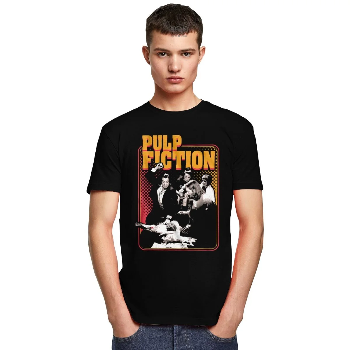 Man T Shirt Funny Retro Adrenaline Shot Pulp Fiction TShirt Men Women Short Sleeved Tops Mia Wallace Tops Quentin Tarantino Tee