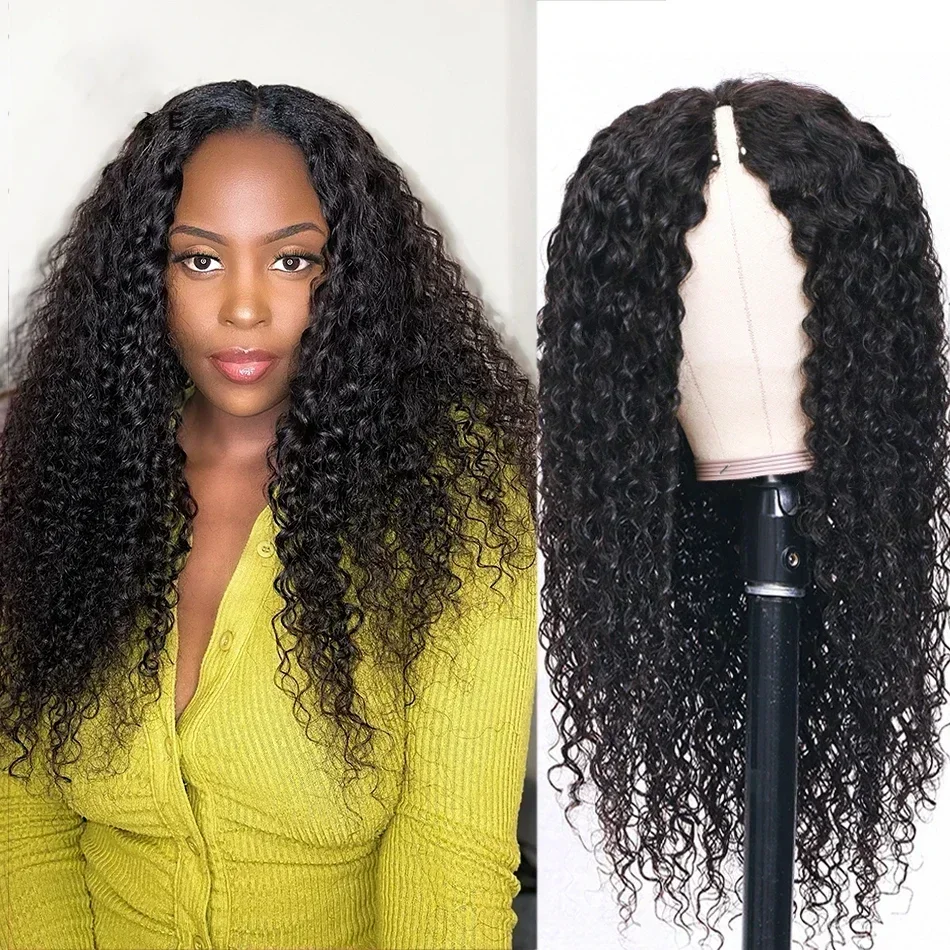 

Deep Curly U Part Wig Human Hair No Leave Out Peruvian Deep Curly Wave U Part Human Hair Wig for Women 250% Density