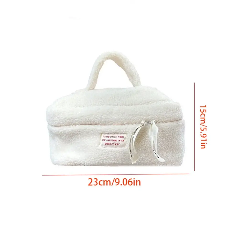 Zipper Plush Cosmetic Bag Portable Storage Bag Fluffy Travel Washbag Letter Toiletries Organizer Makeup Pouch Bag Outdoor