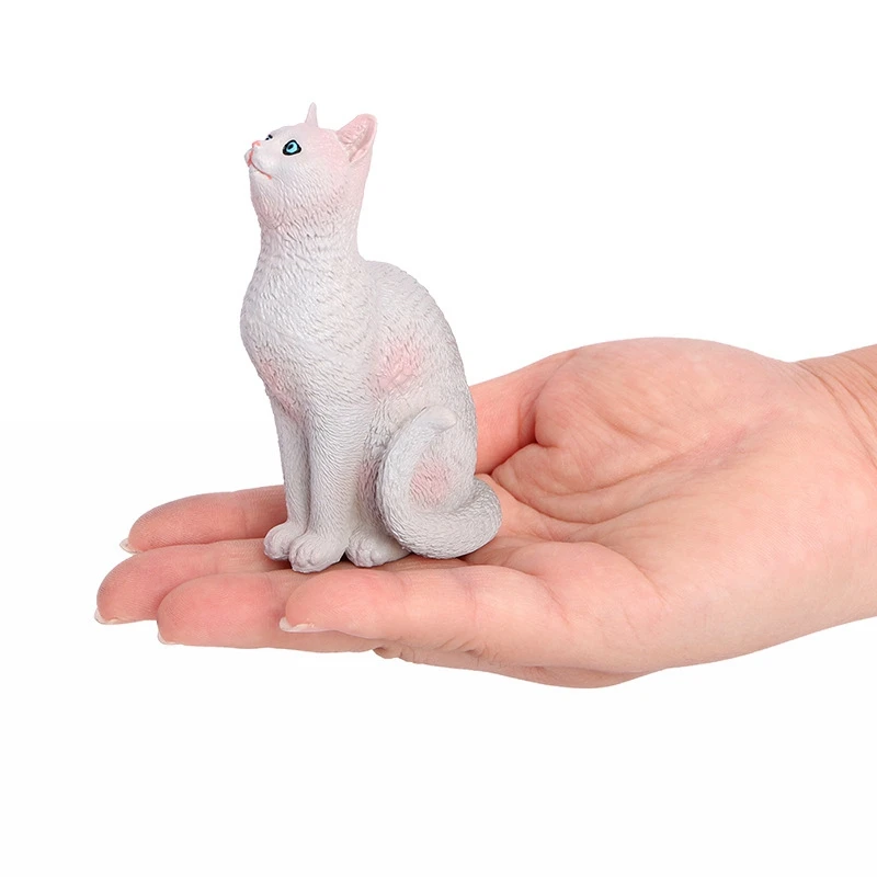 Simulation gazing posture white cat model pet kitten desktop decoration Tabby Cat ornament