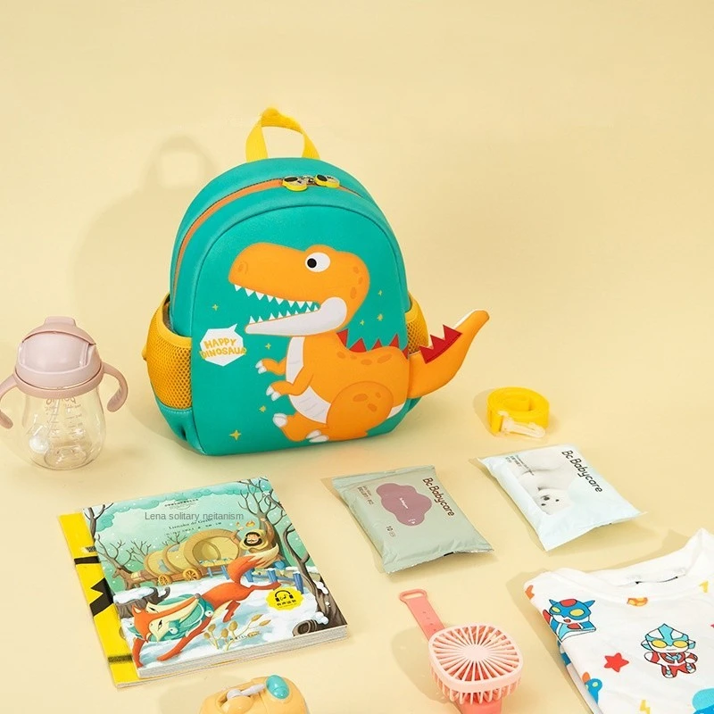 Mochila escolar para niños, bolsa transpirable, impermeable, ultraligera, resistente al desgaste, patrón de dinosaurio, bonita para niños y niñas