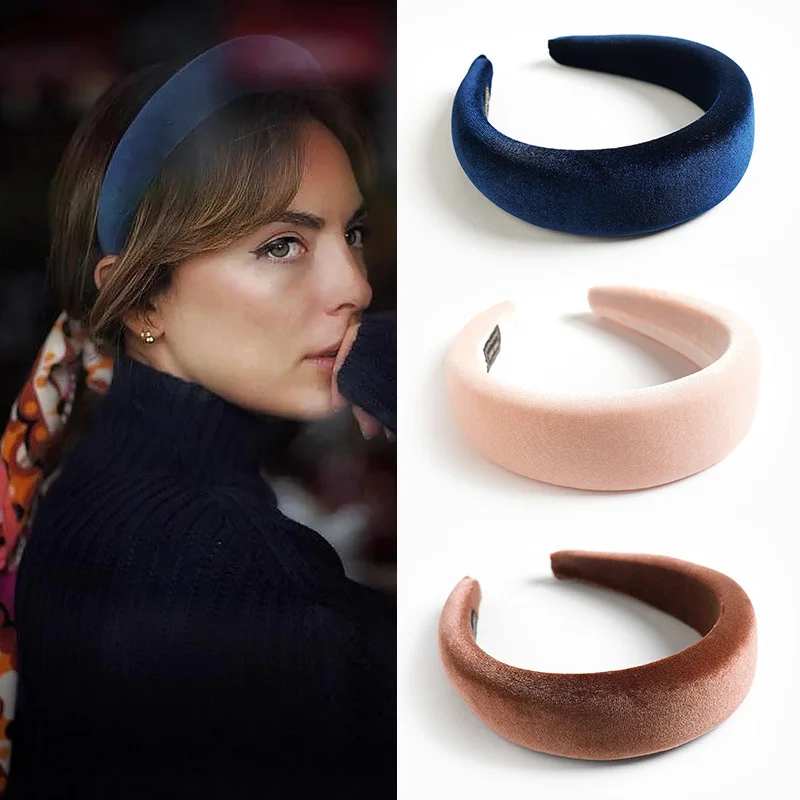 5cm Wide Flannel Headbands Non-slip Head Hoop For Women Vintage Headwear Thick New Sponge Hair Hoop Solid Color Hair Accessories