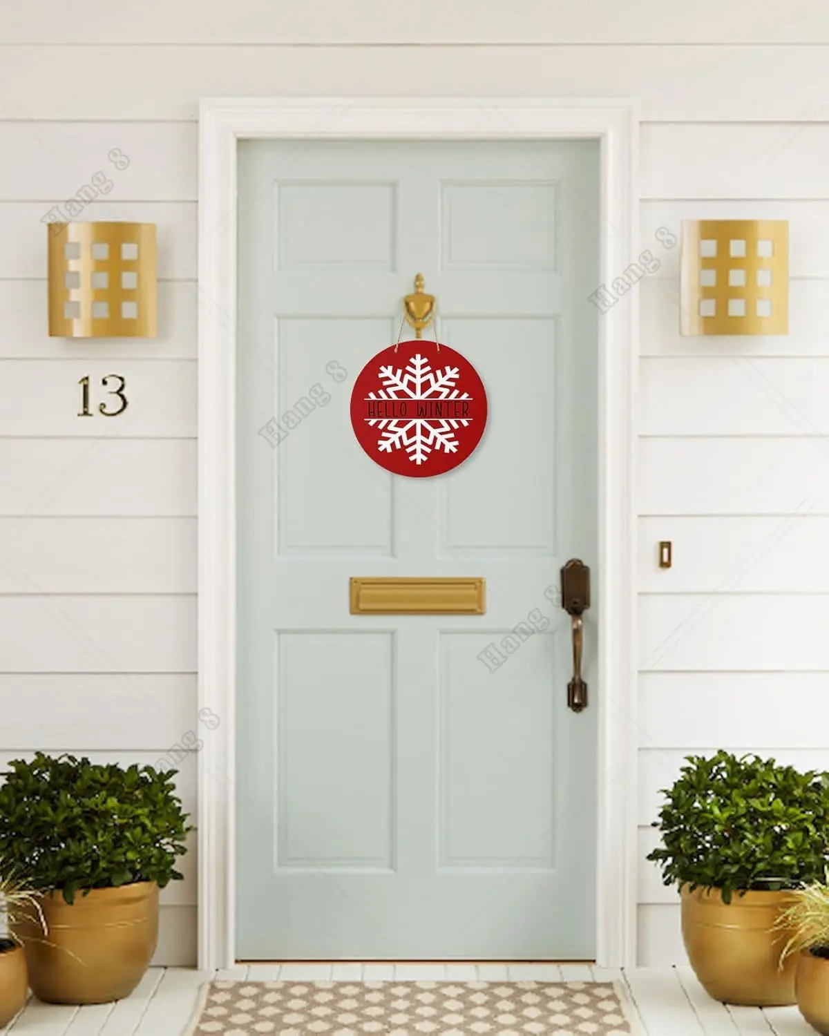 Wooden Circle Sign Decoration for Front Door Outdoor Porch Indoor Wall Red Christmas Snowflake All Season Welcome Sign 12in