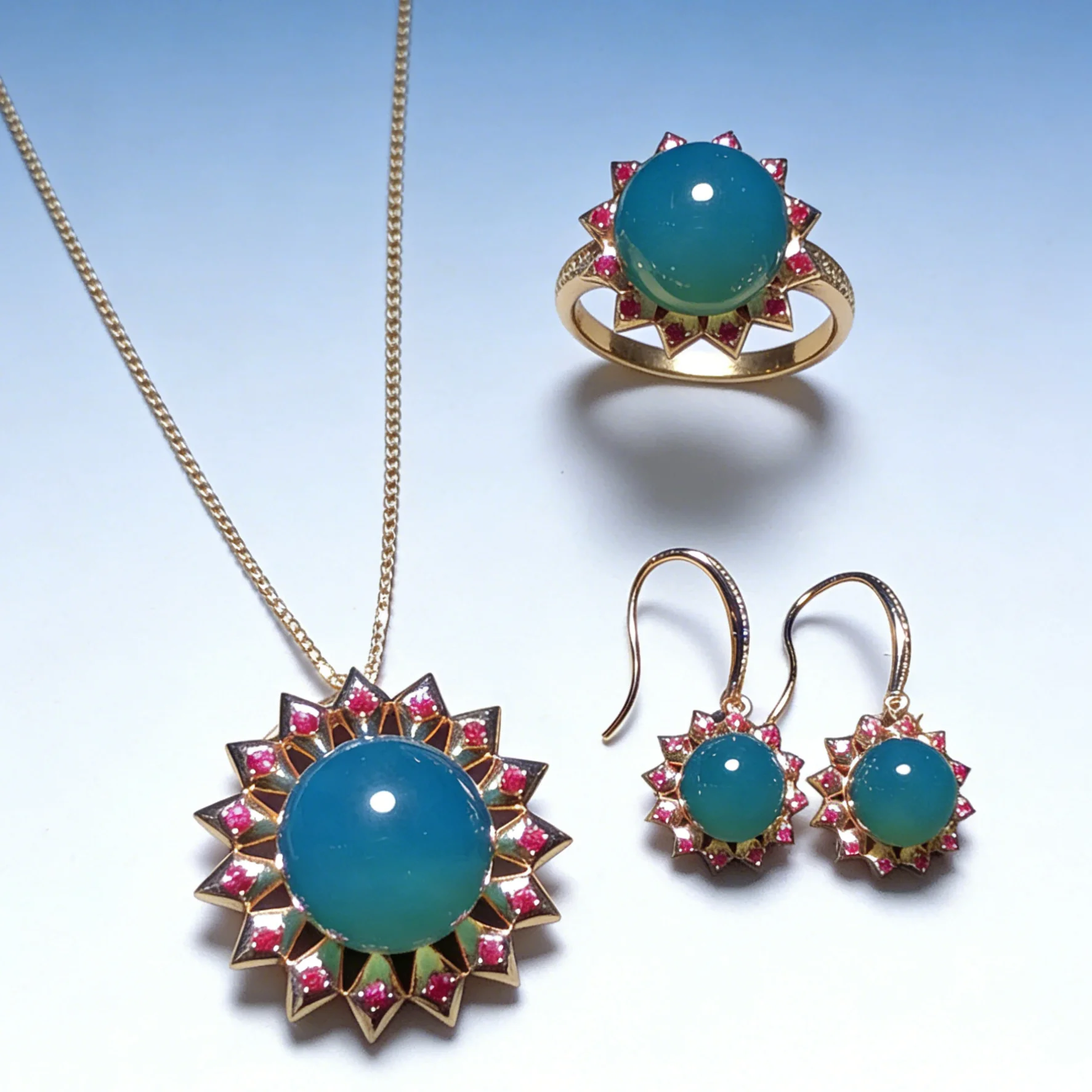 

Sterling Silver Mexican Blue Amber Jewelry Set Pendant Earrings Ring 3D Star Design Elegant Sweet for Date Office Wea