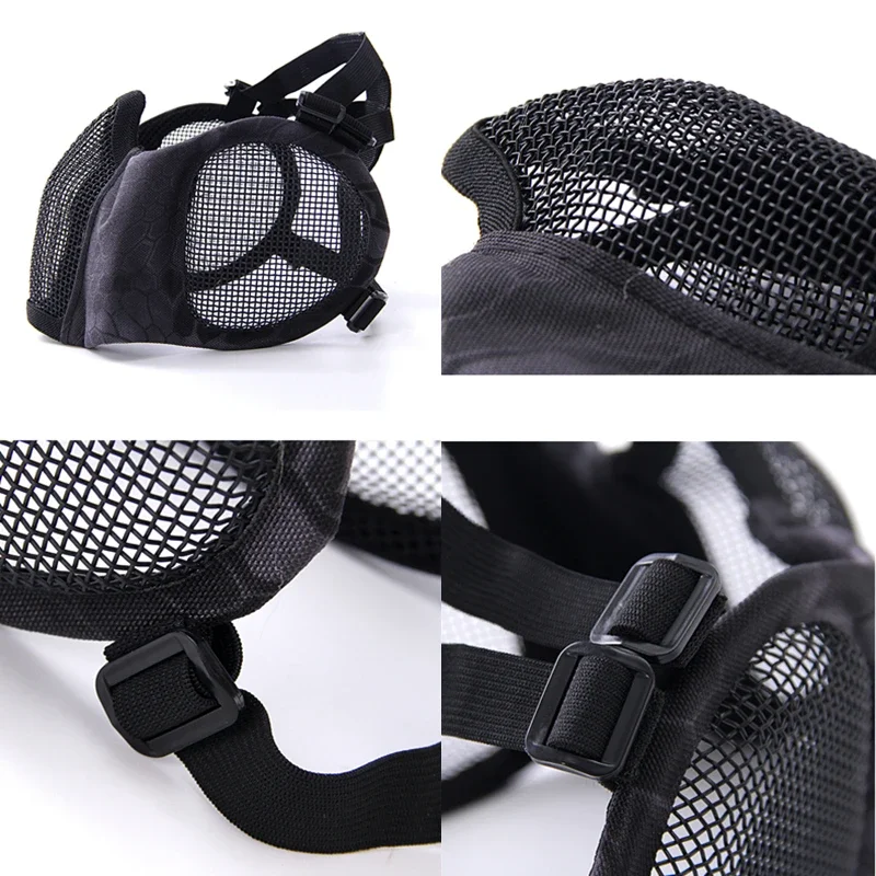 Máscaras Airsoft plegables de media cara, red de acero bajo en carbono, caza, tiro, Paintball CS, máscara protectora para las orejas