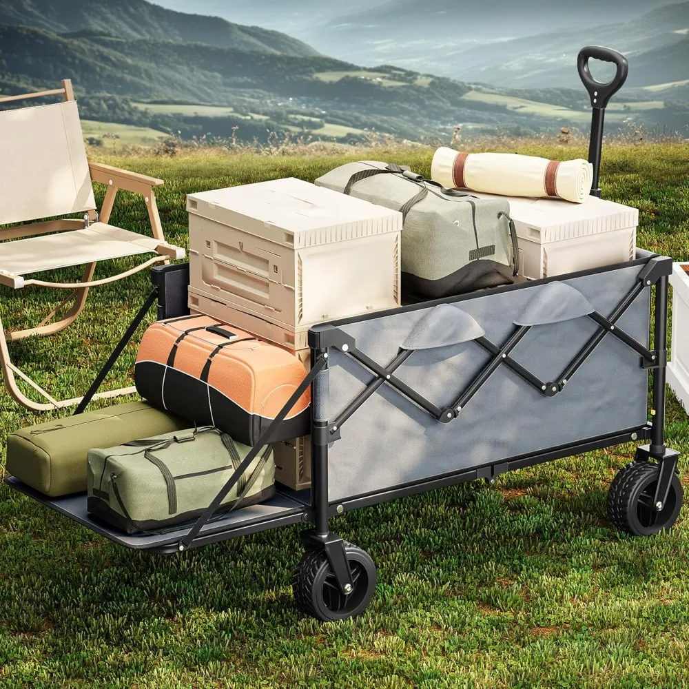 Heavy-Duty 265Lbs Capacity Foldable Utility Wagon with Extra Long Beach Cart and Folding Tailgate for Outdoor Adventures
