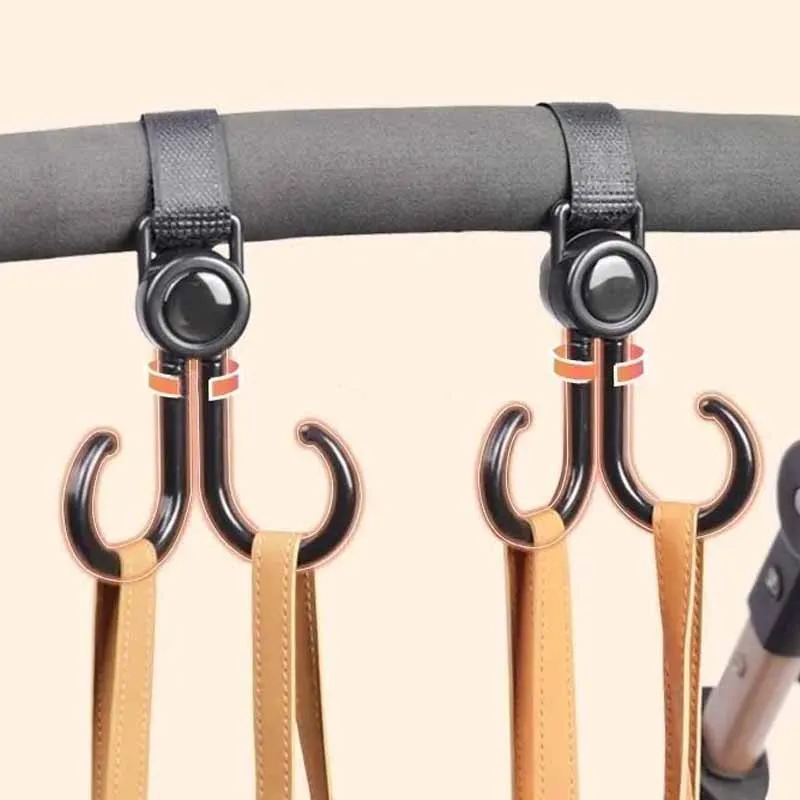 

2pcs Baby Stroller Hook Rotatable Two Hooks Multifunctional Portable Plastic Hook Shopping Prop Strollers Accessories