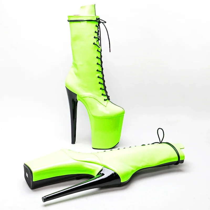 Leecabe  23CM/9inches Patent upper black color with green color Pole dancing shoes High Heel platform Pole Dance booties