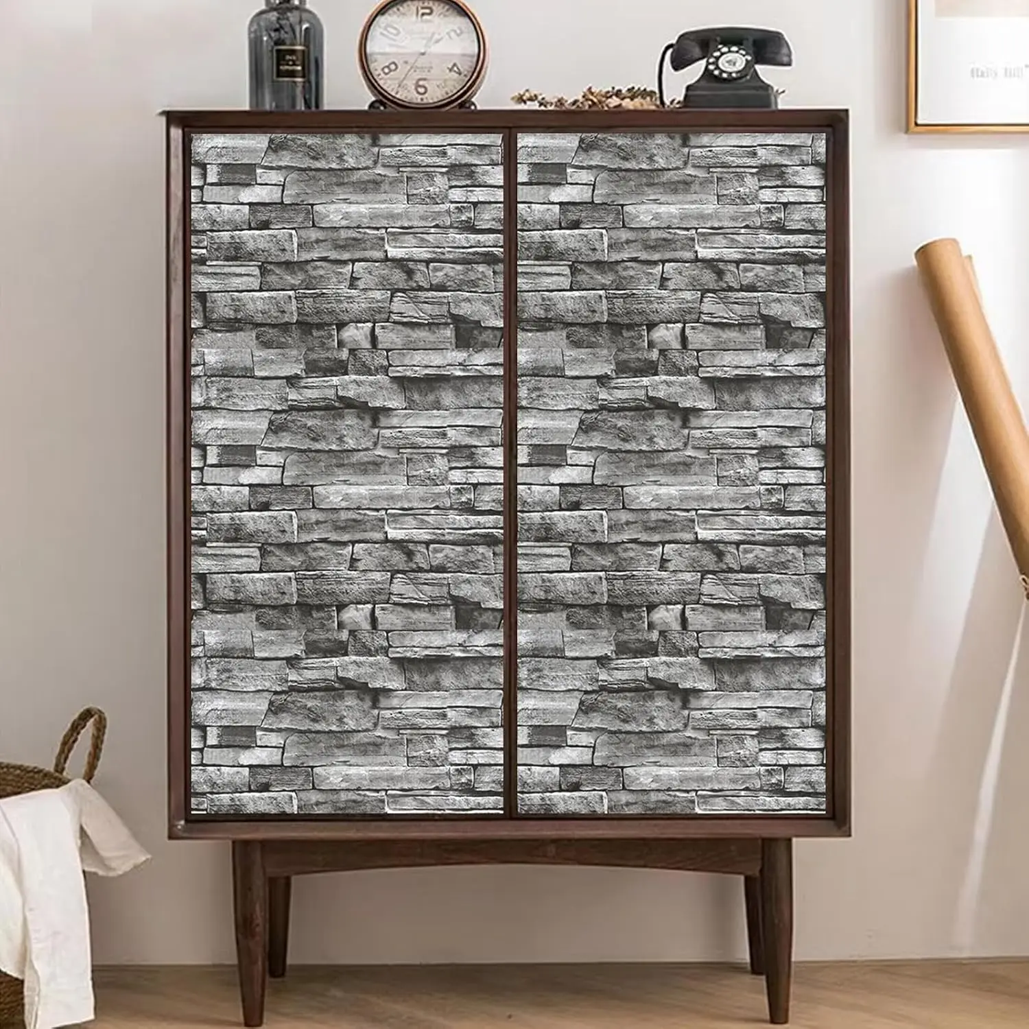 1 Roll of Peeling Wallpaper Light Gray Stone Brick Wallpaper Waterproof Self-adhesive Tailgate Easy To Remove Wall Coverage