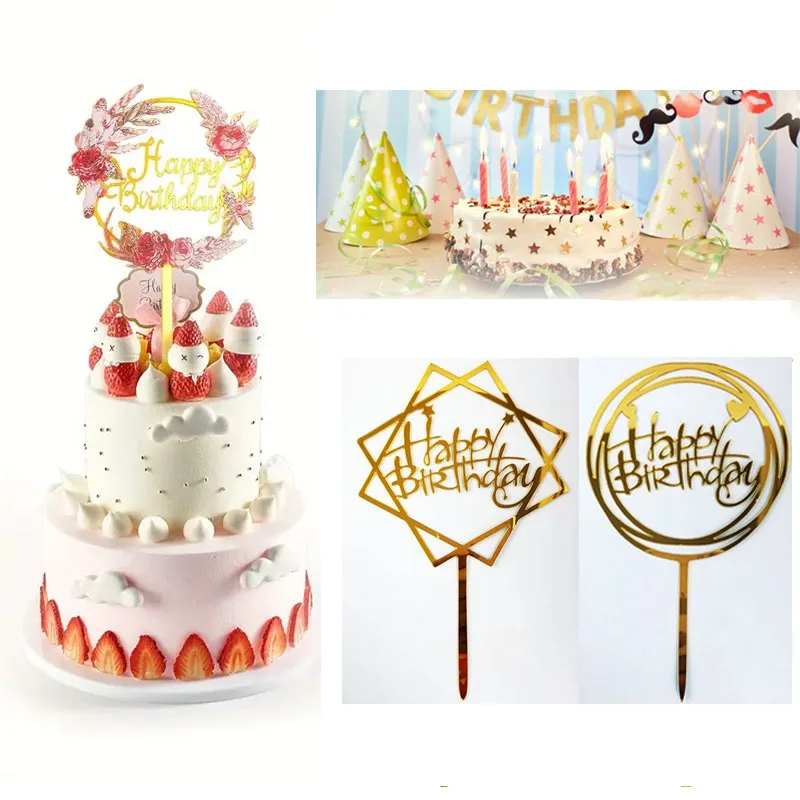 Golden Acrylic Birthday Cake Topper Plaque Elegant Decoration for Parties Anniversaries and Special Events