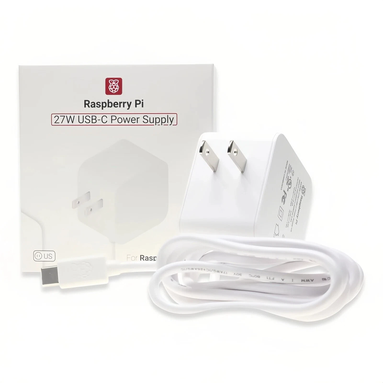 Официальный адаптер питания Raspberry Pi 27W USB-C — разработан для Pi 5, совместим с PD 3.0, вилки US/UK/EU, доступны белые варианты.