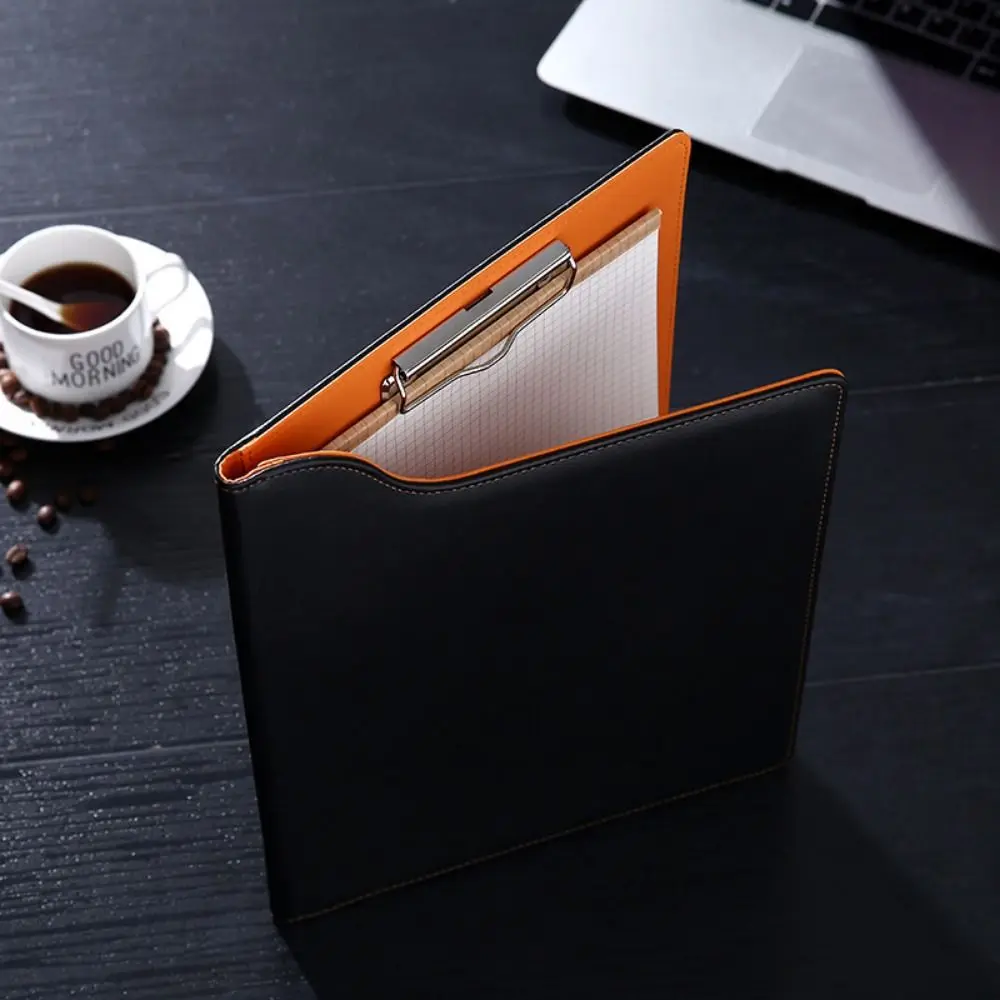 With Cover A4 File Folder Clipboard Metal Board Clip With Pen Holder PU Leather Writing Clip High Capacity Non-slip