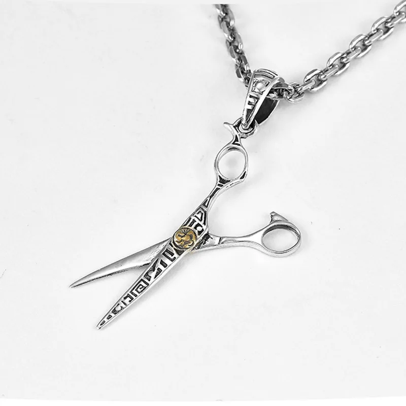 

New hair stylist Scissors pendant necklace Indian retro personality men and women Thai silver pendant gift