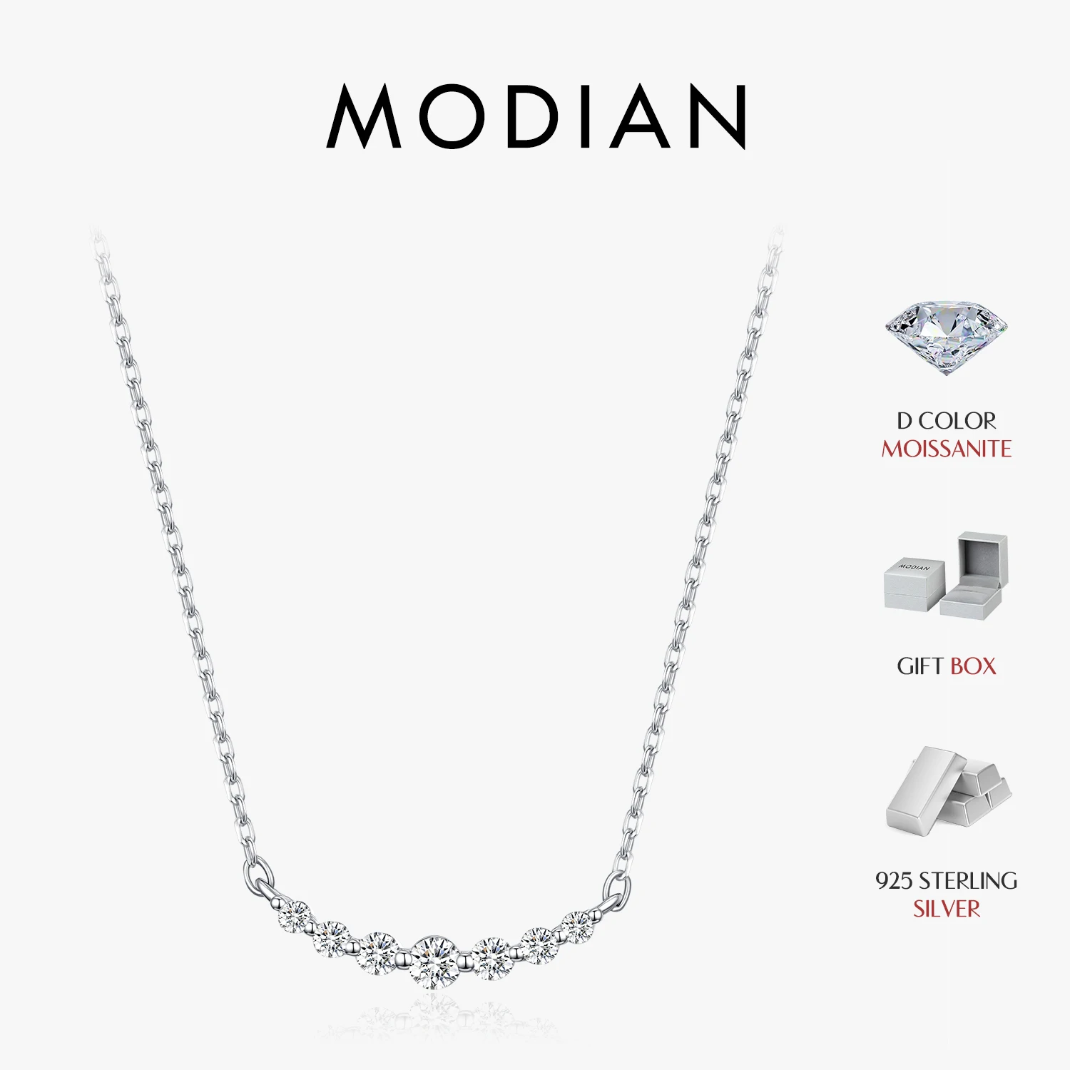 MODIAN D Color Moissanite Curve Pendant Necklace 925 Sterling Silver Gradient Lab Diamond Clavicle Chain Jewelry For Women gift