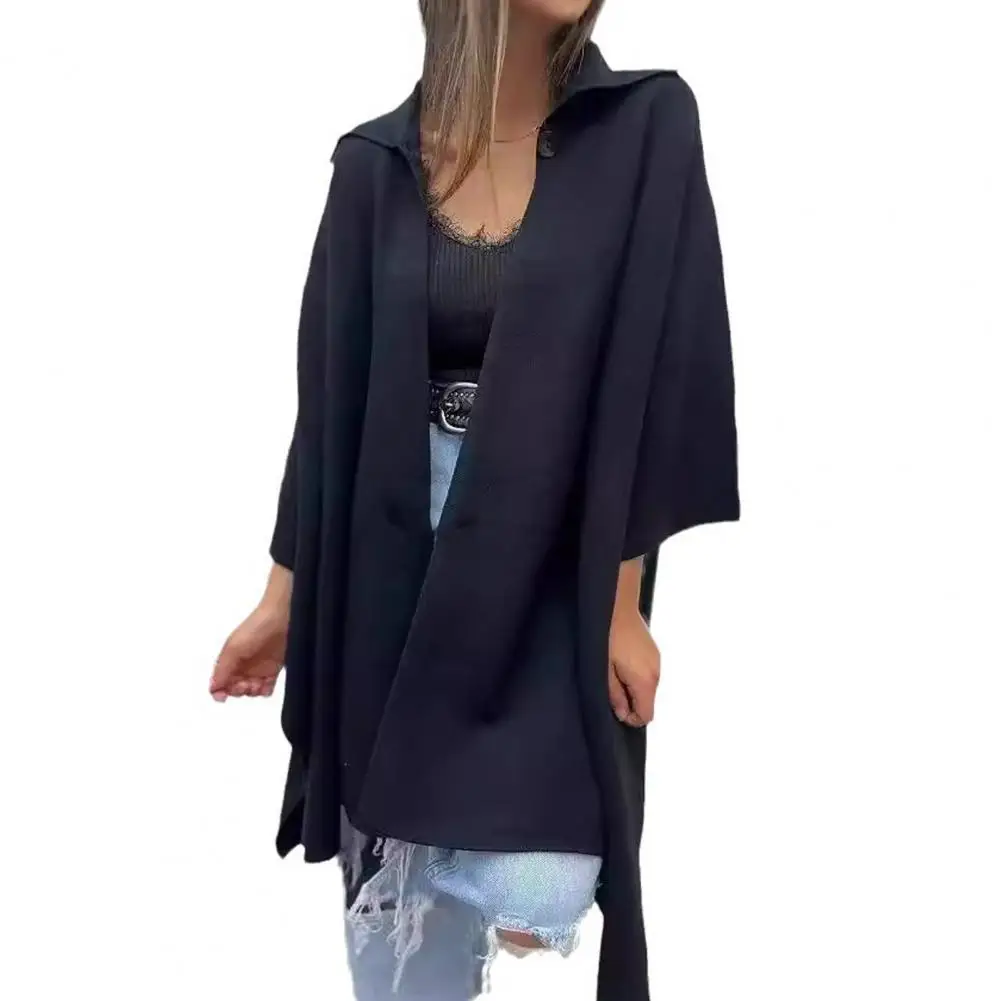 Oversized Cardigan Sweater Elegant Irregular Hem Women's Cape Jacket with Dolman Sleeves Turn-down Collar Stylish for Dating