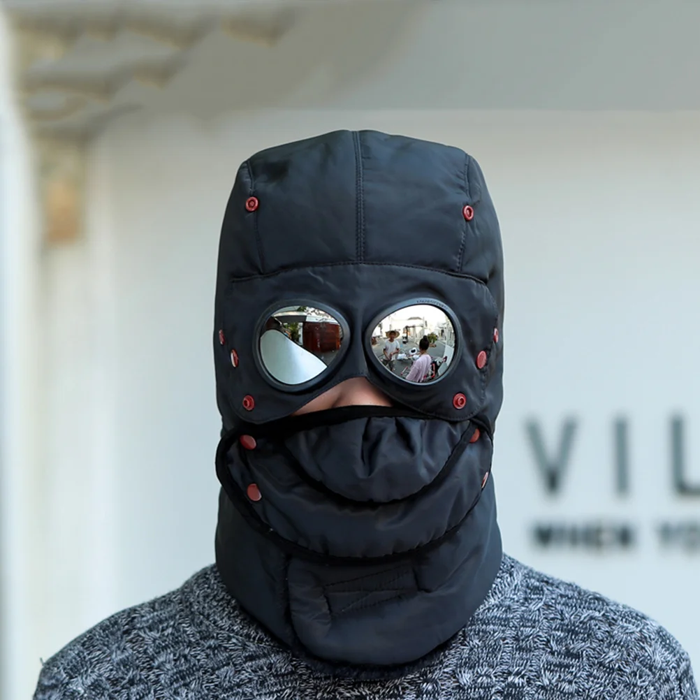 1pcs Windproof Thermal Trapper Hat Thickened Cap With Goggles Mask For Winter Ski Cycling Outdoor Sports Warm Unisex Beanie