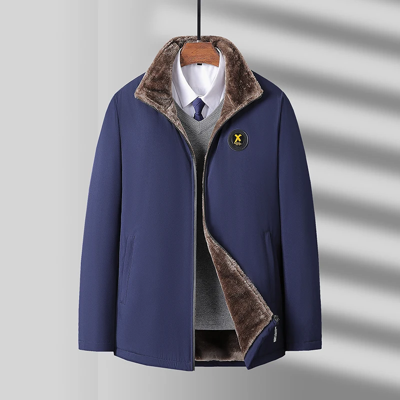 Nice novo masculino de pelúcia engrossado parkas gola gola casaco de inverno dos homens parker casaco de inverno quente grosso com zíper tamanho 5xl