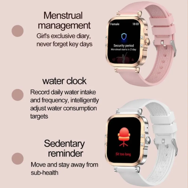 Hk82 esportes moda smartwatch feminino 1.75 polegadas amoled tela hd ai função nfc bt chamadas informações empurrar gerenciamento menstrual