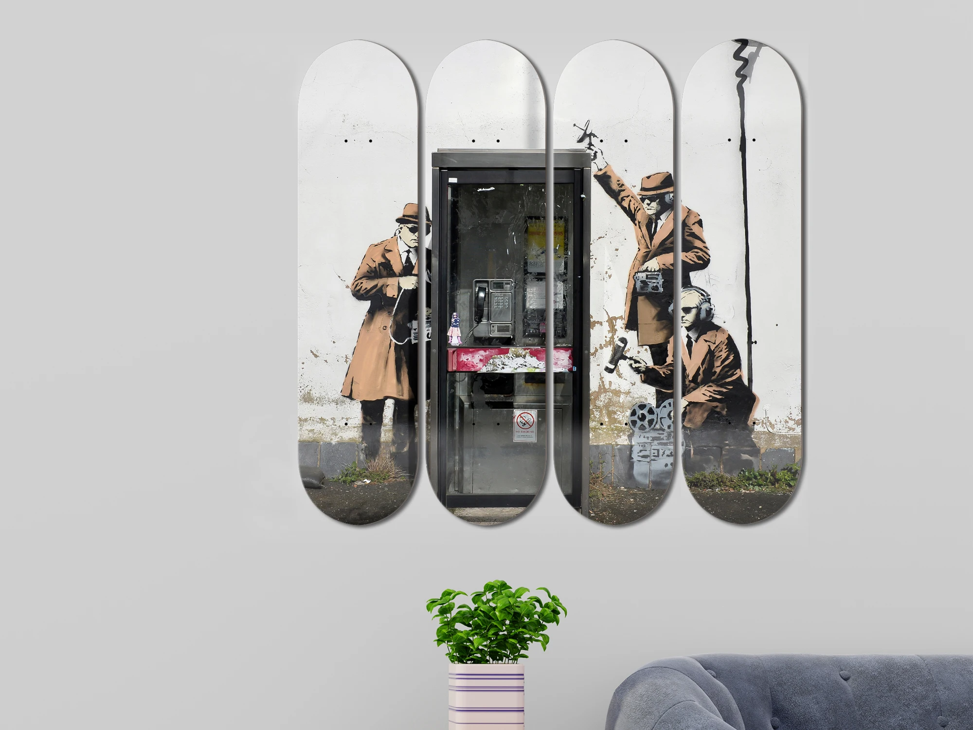 4pcs Banksy Skateboard Wall Art Graffiti Skate Deck Mural Wall Hanging Decorative Board for Bar Pub Club Man Cave Decor