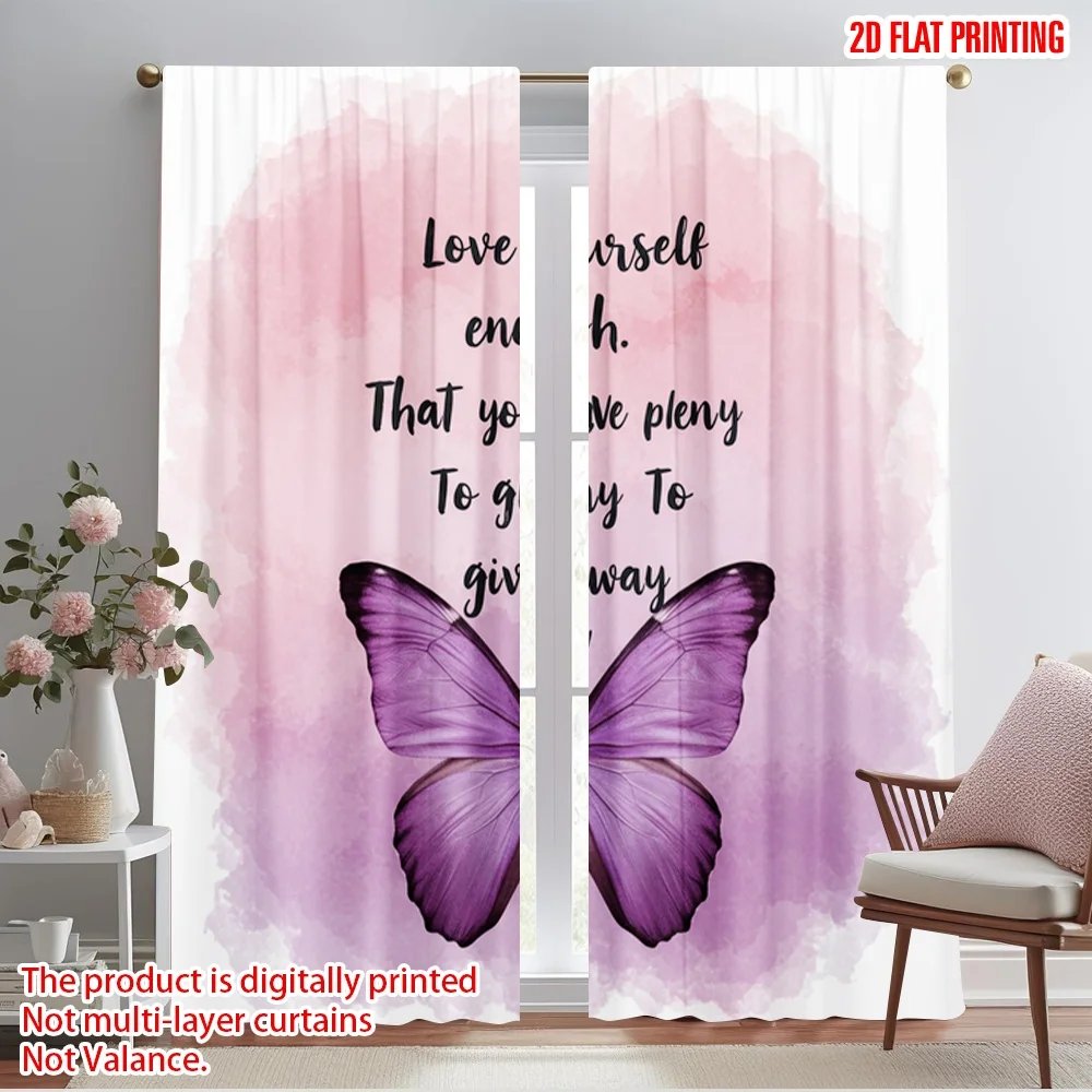 

2pcs 2D flat printing Party Window Curtains Love Yourself Plenty Give Polyester Without Electricity Birthday Party for Home