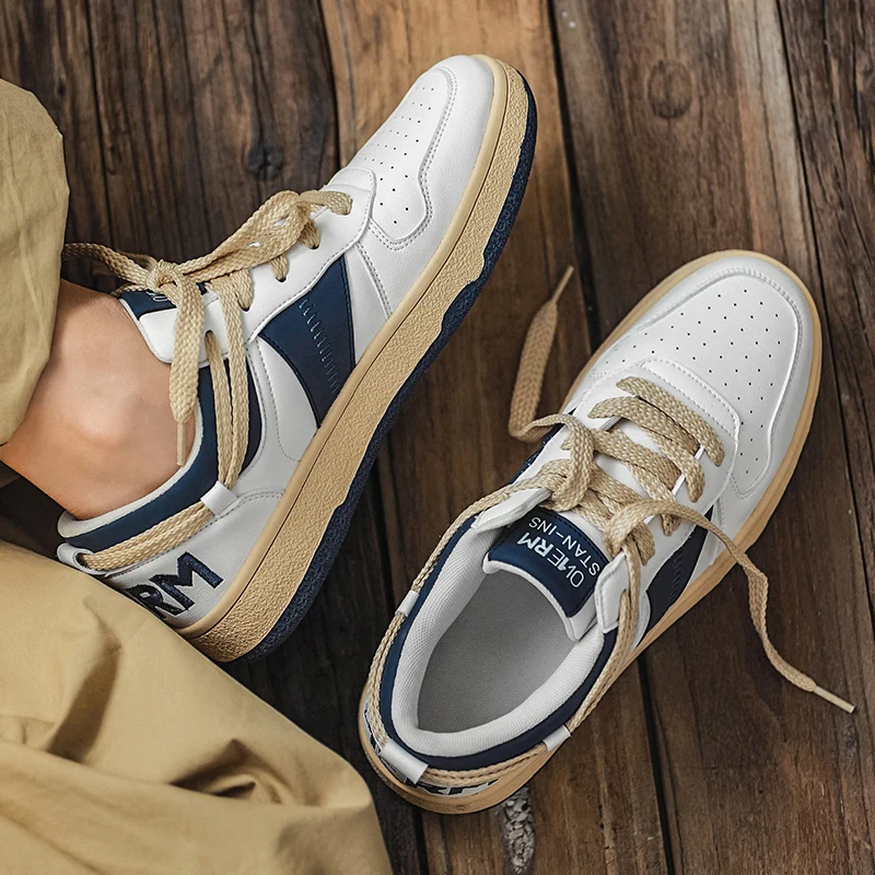 Men's Casual Sneakers Leather Material Fashion Thick Bottom Sports Shoes High Quality Brand Outdoor Running Shoes