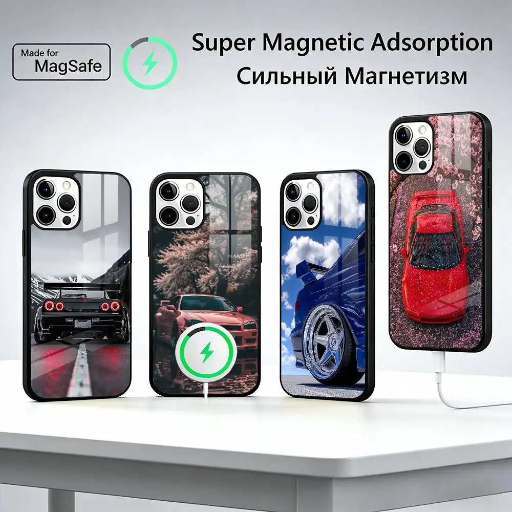 

J-JDM Japan S-Sport Car For Magsafe Phone Case for iPhone 17 16 15 14 13 12 11 Series Wireless Charging