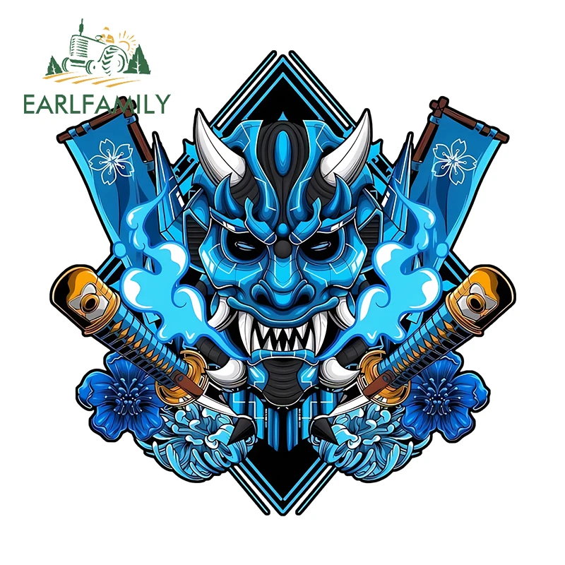 

EARLFAMILY 13cm × 13cm Blue Onimatsu Theme Car Stickers Japanese Style Graphics Decals Personal Sunscreen Vinyl Car Styling