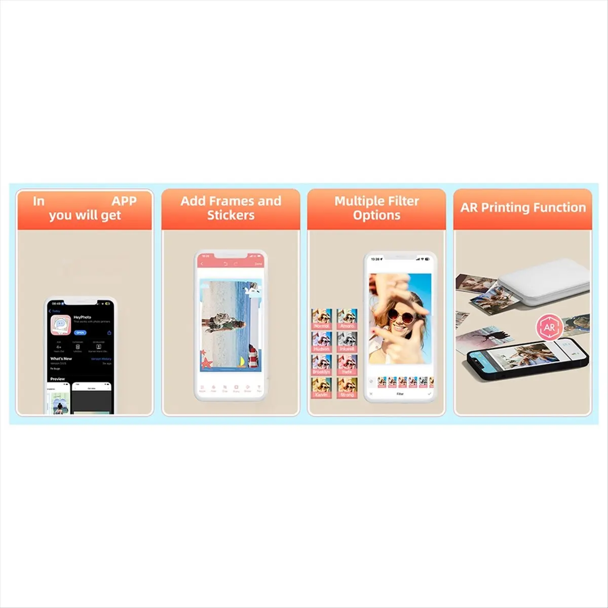 طابعة صور ملونة صغيرة محمولة تعمل بالبلوتوث صانع طباعة الجيب عالي الدقة مع 50 ورقة من ورق الطباعة للهدايا