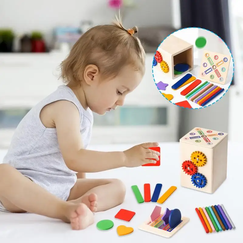 เด็กวัยหัดเดินการเรียงลําดับของเล่นก่อนวัยเรียน Sensory เกมจับคู่ไม้รูปร่างเครื่องคัดแยกสีมอเตอร์ทักษะของเล่นสําหรับ 1-3 ปีเด็ก