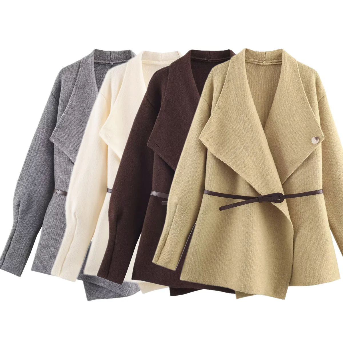 

Dave&Di Women's Jacket Woman Clothes Tops Ropa mujer Blazer Woman Nordic Minimalist Pure Color Knitted Suit Jacket With Belt