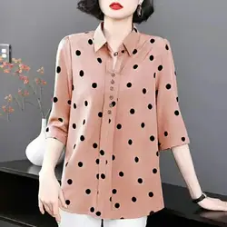 Große Größe 9xl Mode Frauen Kleidung Chiffon Shirt Sommer übergroße weibliche Tupfen lose Büro lässig vielseitige Pullover Bluse