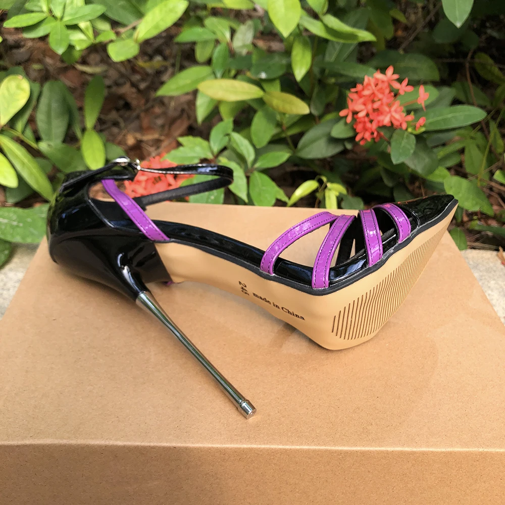 16cm Extreme Thin High Heels Women Purple Ankle Strap Stilettos Pumps Sexy Fetish Model SM Man Party Unisex Shoes Crossdresser