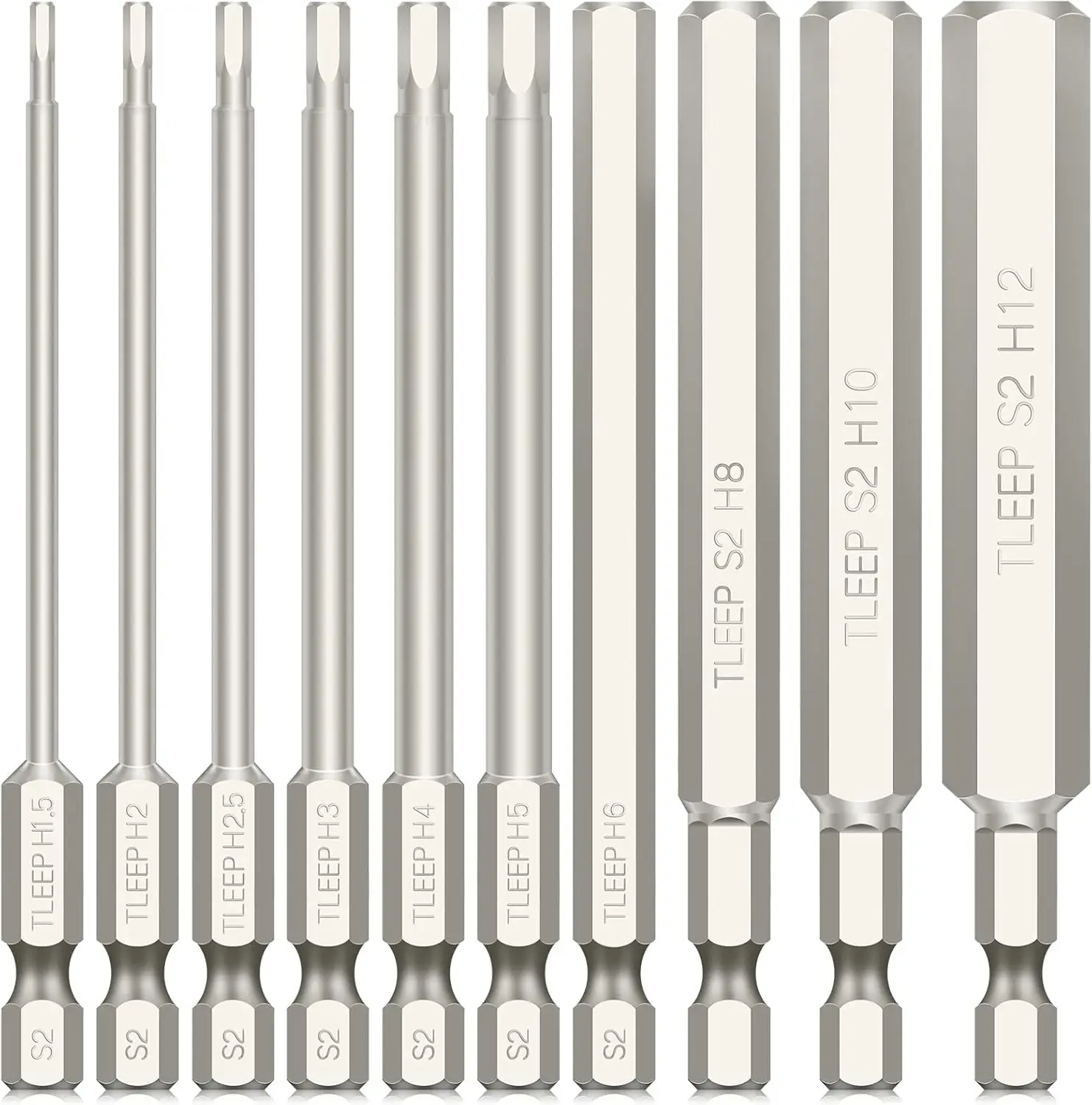 10 x 1/4 Inch Hex Head Allen Wrench Drill Bits Long 100MM, Metric Big 12mm to Small 1.5mm, S2 Steel Magnetic Tips Screwdriver So