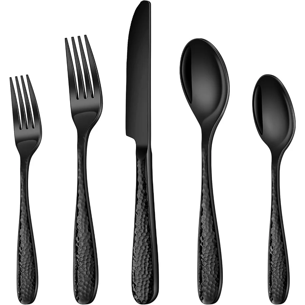 

40-Piece Black Stainless Steel Flatware Set, Mirror Finish Cutlery for 8, Including Forks